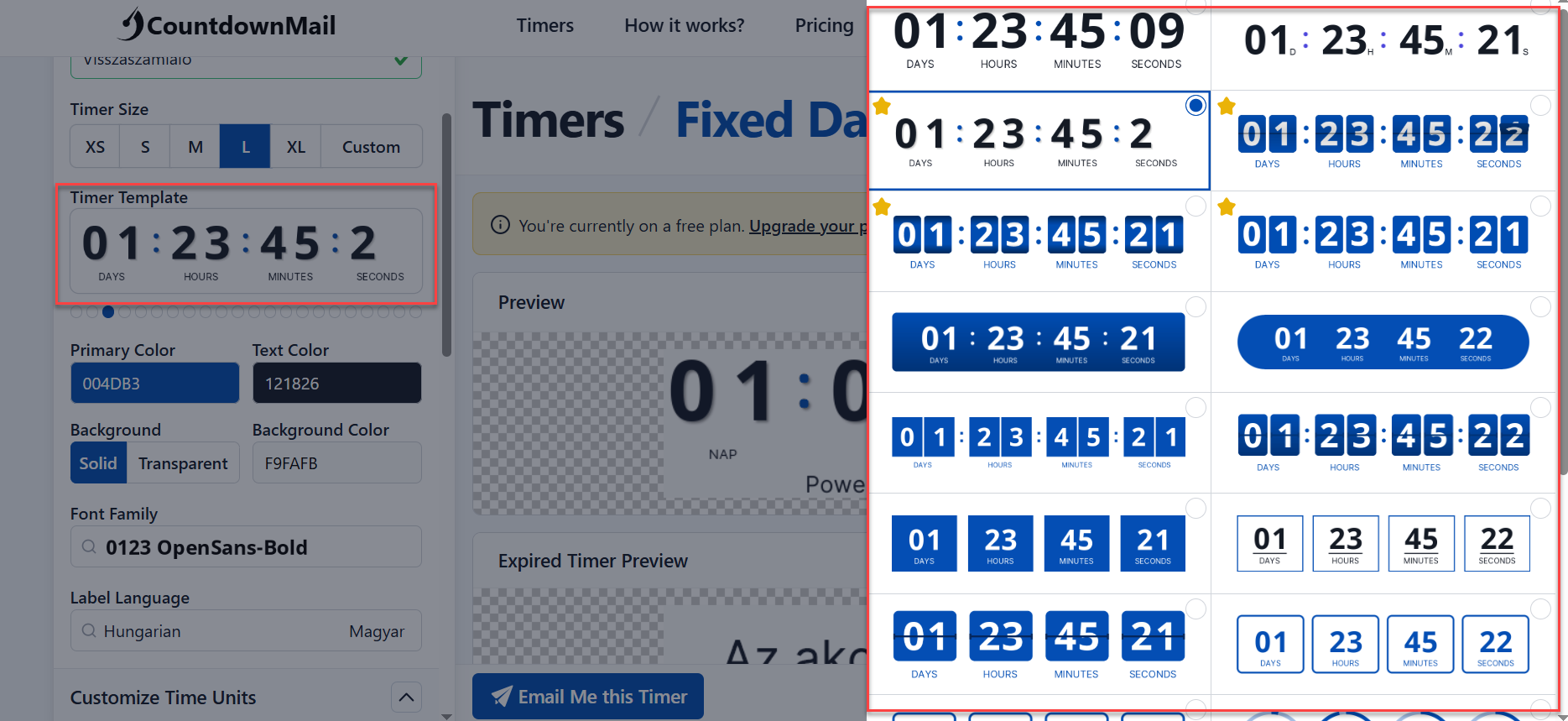 Útmutató - Visszaszámláló - Countdownmail -Design fül