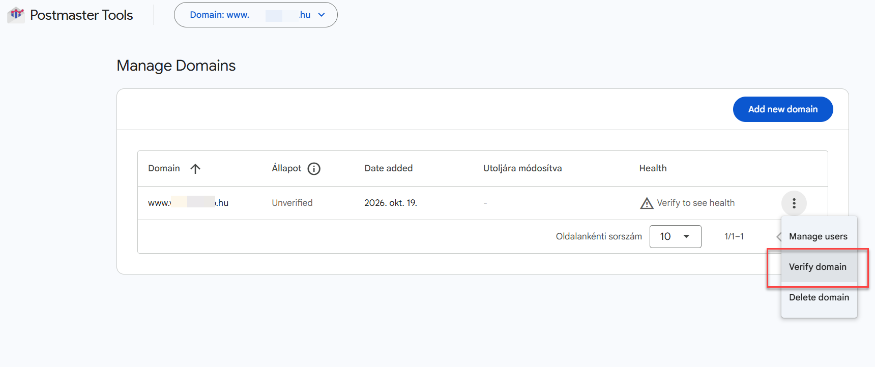 ListaMester - Útmutató - Posmaster Tools - Domain hitelesítése