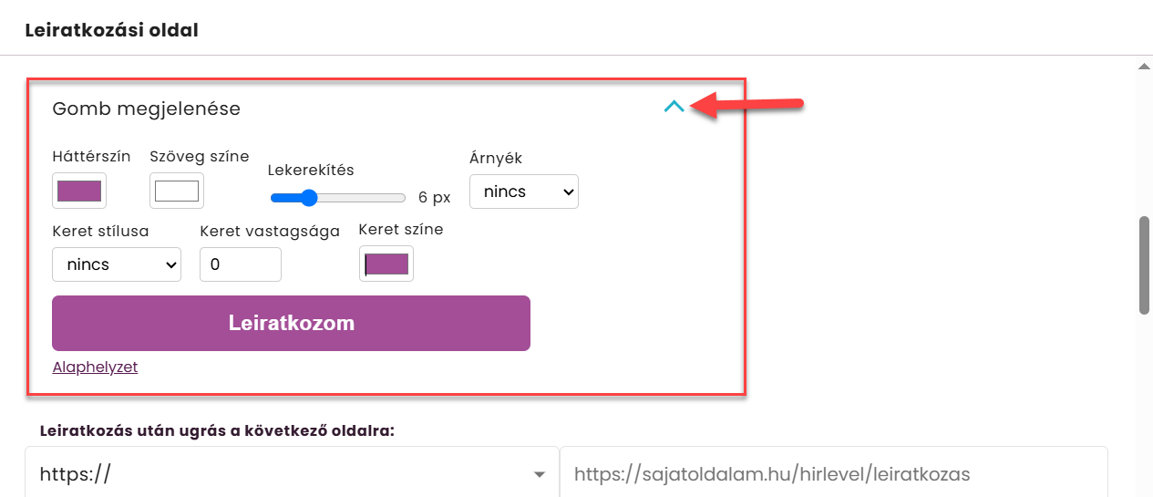 Listamester - kézikönyv - Űrlapok - Leiratkozás gomb beállításai