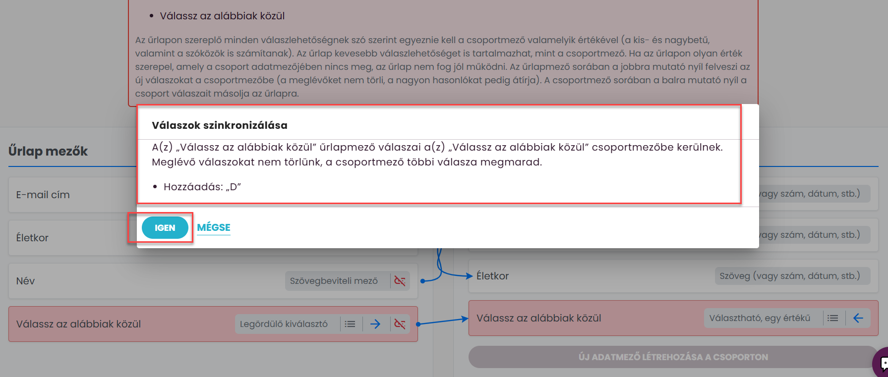 ListaMester - Útmutatók - Űrlapok - Űrlapvarázsló - Választós mezők válaszainak kibővítése