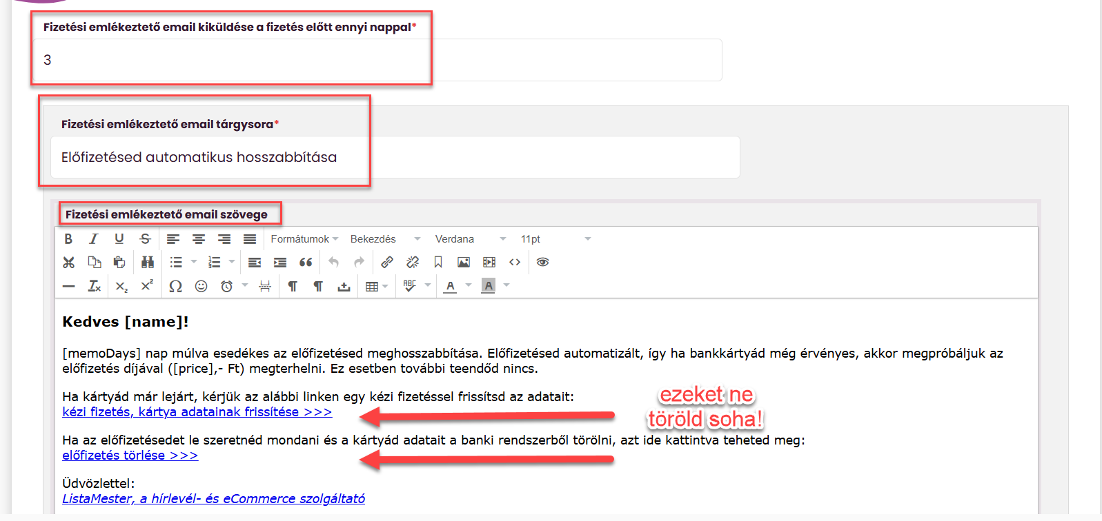ListaMester - Útmutató - Ismétlődő fizetés - Fizetési emlékeztető email