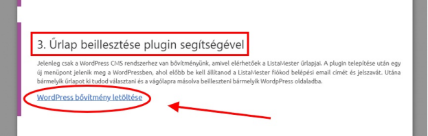 Listamester - Kézikönyv - Űrlapok - Általános tudnivalók - Űrlap beillesztés Plugin segítségével