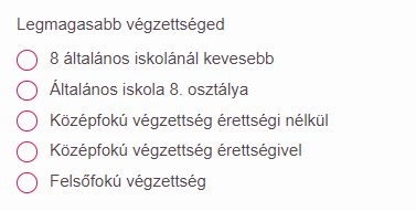 Űrlapok - Űrlapvarázsló - Adatmezők leírása - rádiógombok