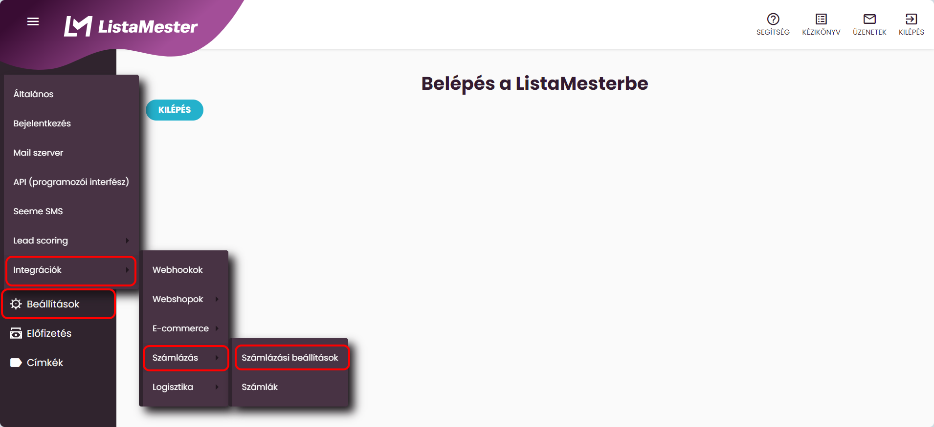 Listamester - Útmutatók - Integrációk - Billingo - LM - számlázási beállítások