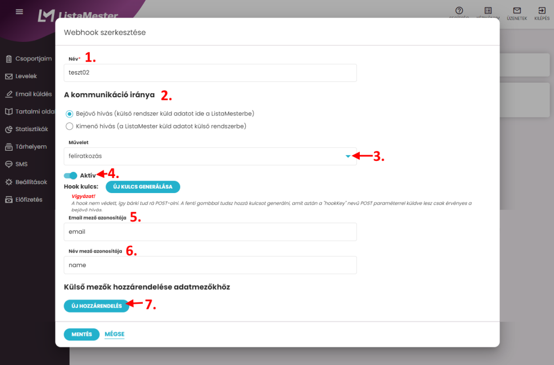 Listamester - Útmutatók - Integrációk - OptiMonk - Webhookok beállítása