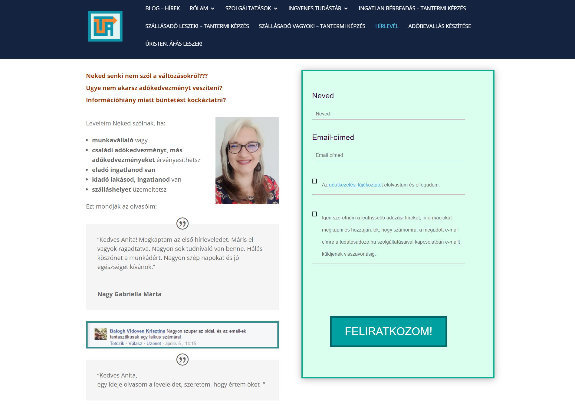 Listamester - Blog - Így rakj össze patent feliratkoztató oldalt (akár minimális szövegírótudással) - Anita oldala