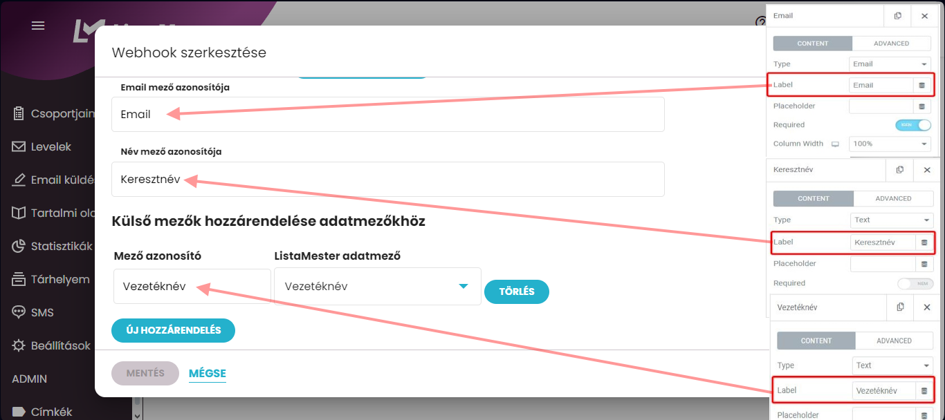 Listamester - Útmutatók - Elementor - Mező Címkék