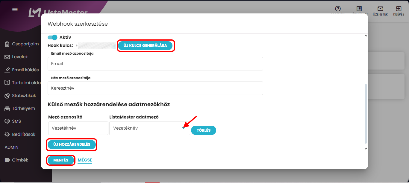 Listamester - Útmutatók - Elementor űrlap - Beállítás Listamesterben 03