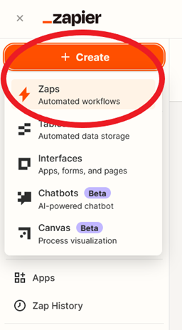 Integrációk - Listamester és Zapier összekötése - Create > Zaps