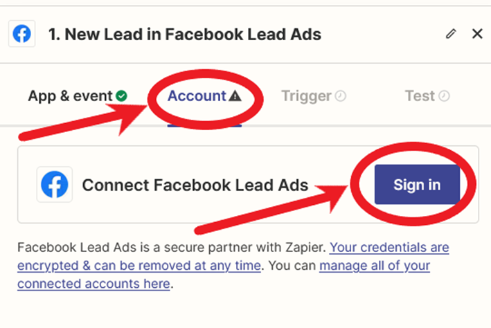 Integrációk - FB Leads - FB Account hozzáadása