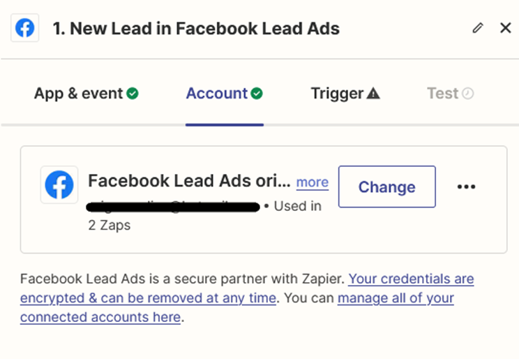 Integrációk - FB Leads - FB Account hozzáadása sikeres