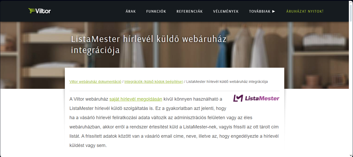 Útmutató - Integrációk - Viltor összekötés