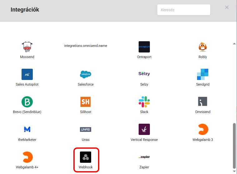 Optimonk - Listamester összekapcsolás - Webhook 1/2.