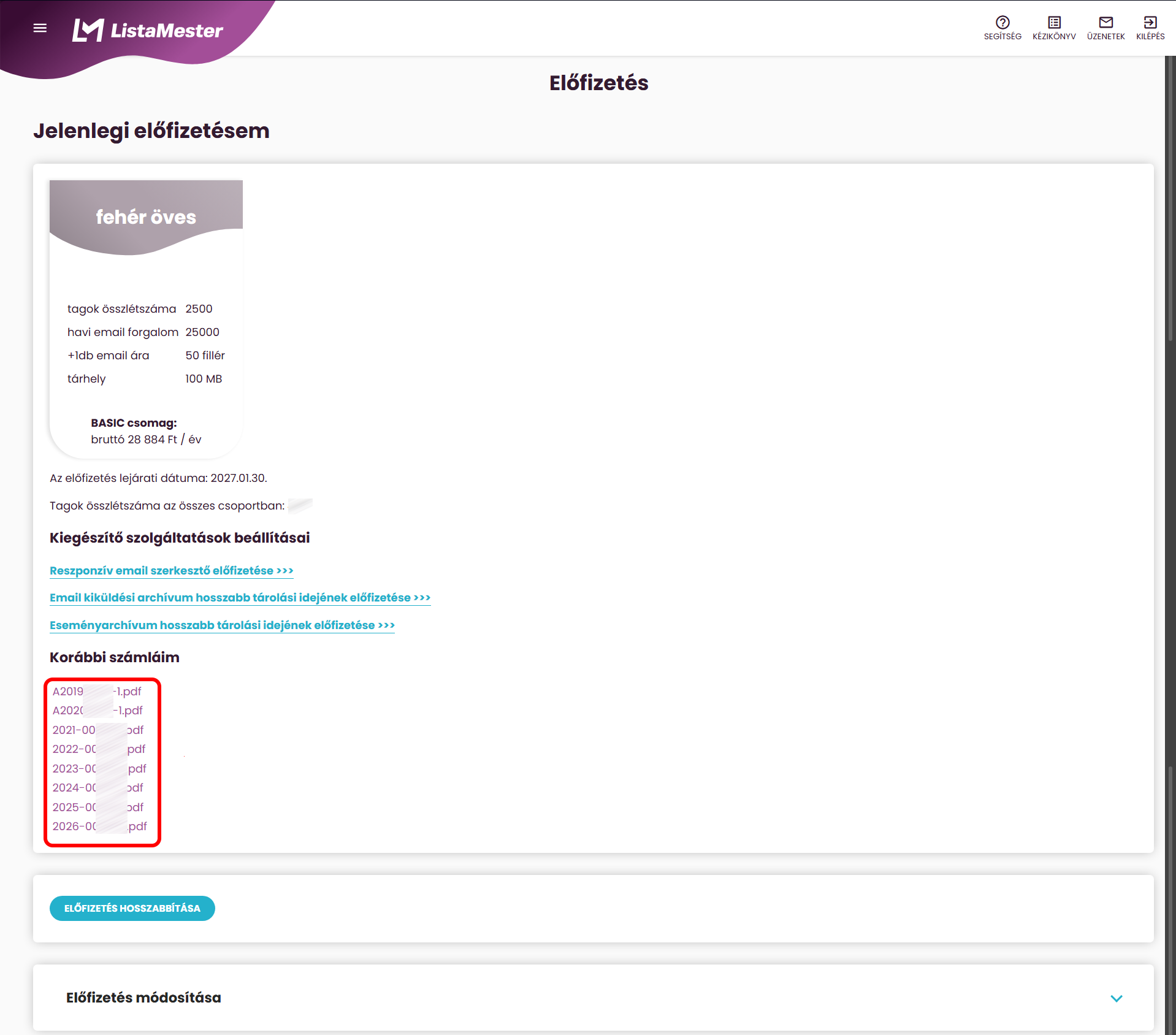 Útmutató - Előfizetés - Korábbi számlák
