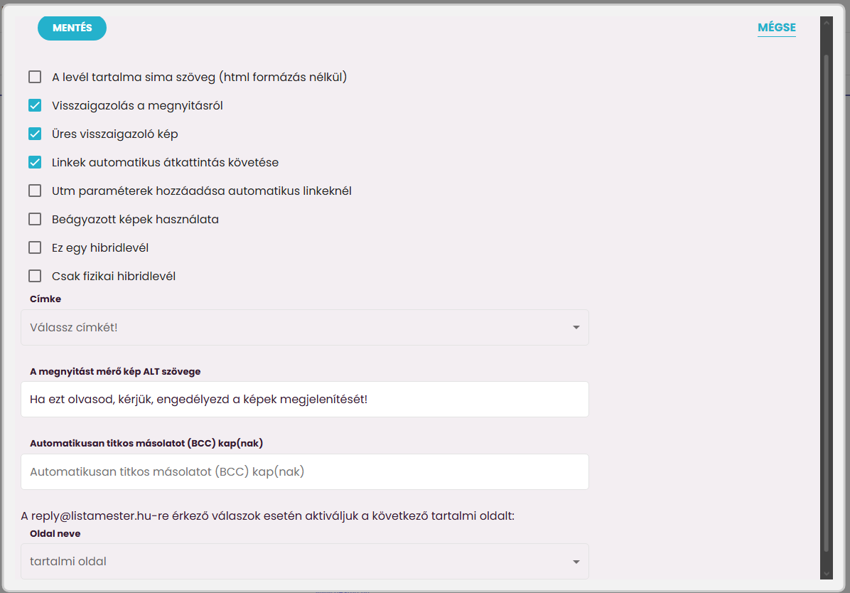 Listamester - Útmutató - Reszponzív levélszerkesztő - Alapbeállítások