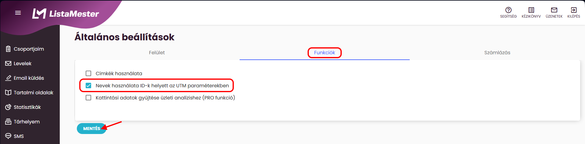 Listamester - Útmutatók - Beállítások - Nevek használata ID-k helyett az UTM paraméterekben