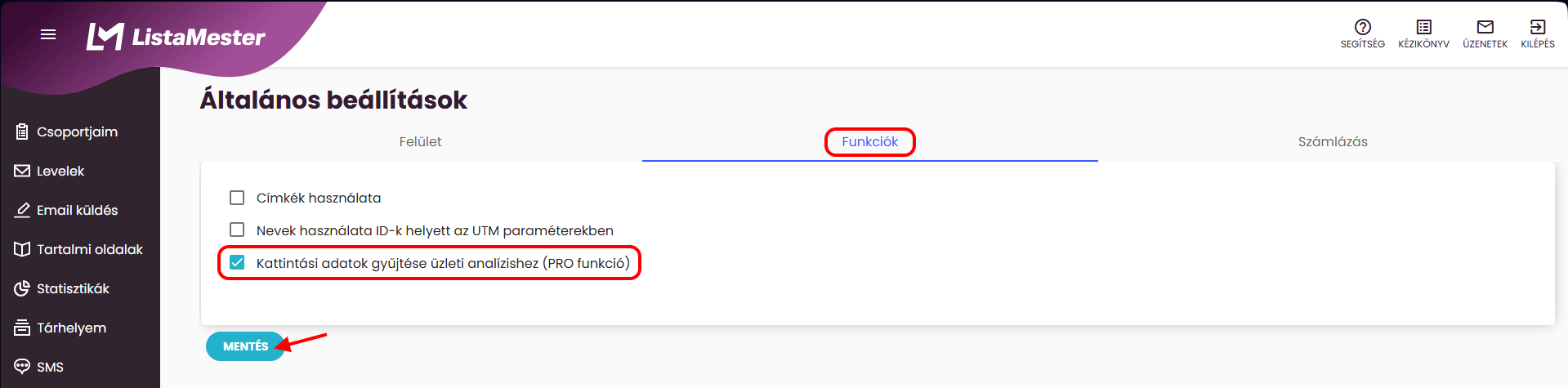 Listamester - Útmutatók - Beállítások - Kattintási adatok gyűjtése üzleti analízishez
