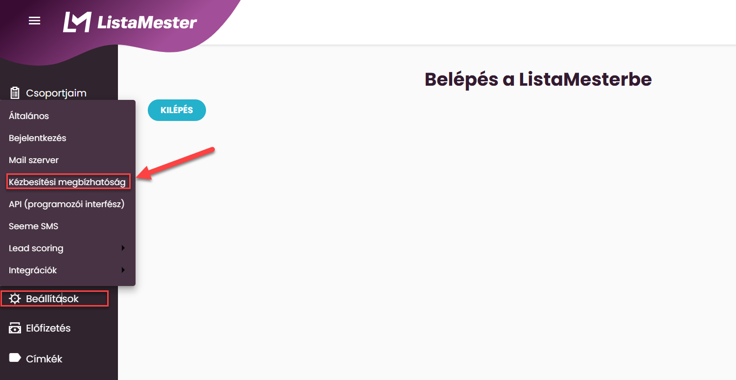 ListaMester - Útmutató - Kézbesítési megfelelőség - Beállítás