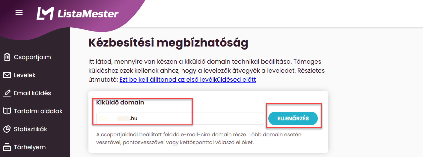 ListaMester - Útmutató - Kézbesítési megfelelőség - Kiküldő domain
