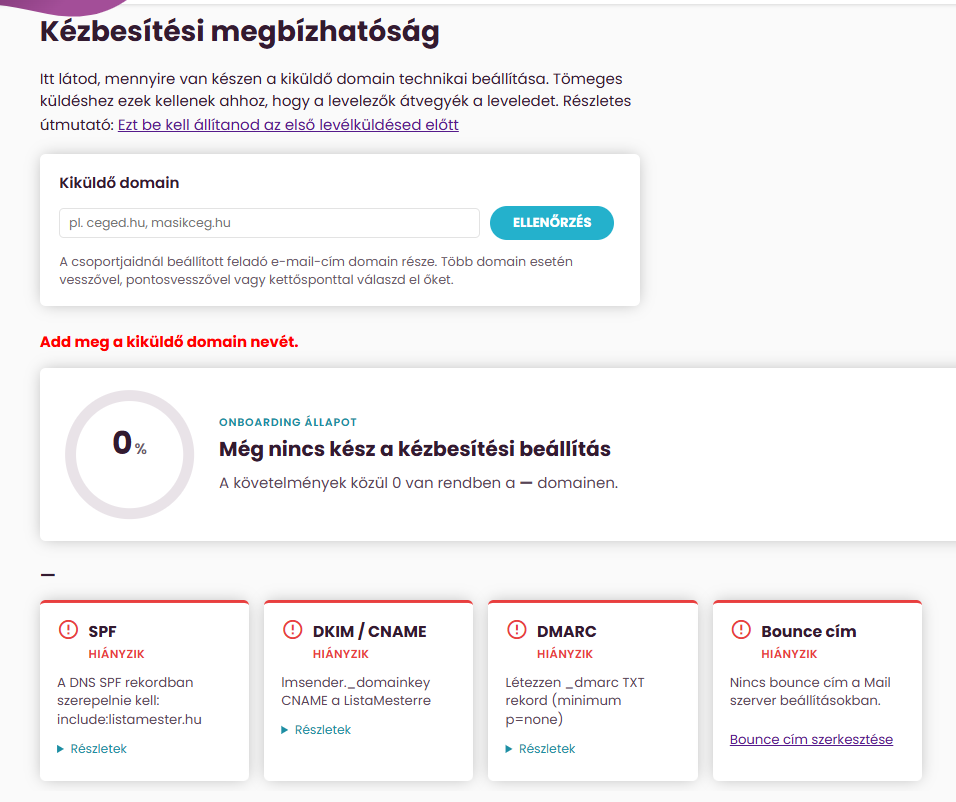 ListaMester - Útmutató - Kézbesítési megfelelőség - Beállítás