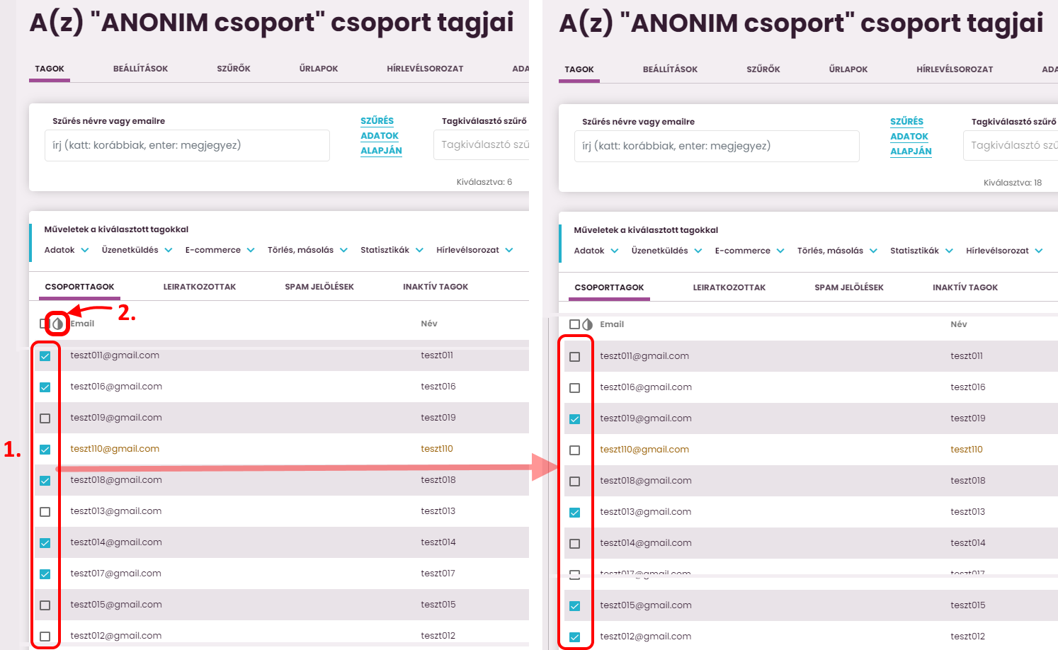 Listamester - Kézikönyv - csoporttagok- kiválasztás invertálása