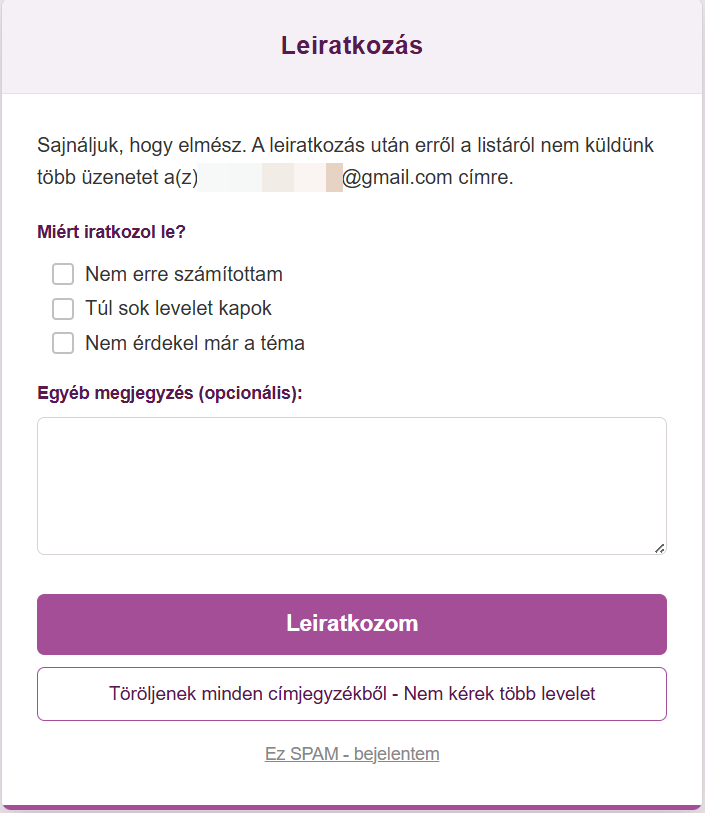 Listamester - kézikönyv - Űrlapok - Leiratkozás okai előnézet
