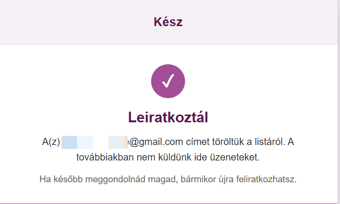 Listamester - kézikönyv - Űrlapok - Sikeres leiratkozás