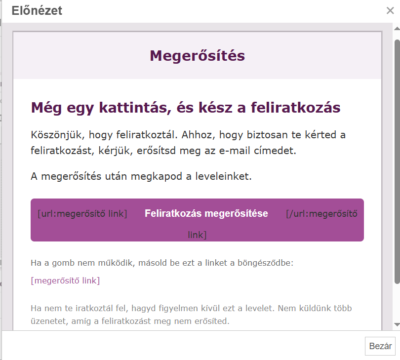 Listamester - Kézikönyv - Csoportjaim - Megerősített feliratkozás beállításai