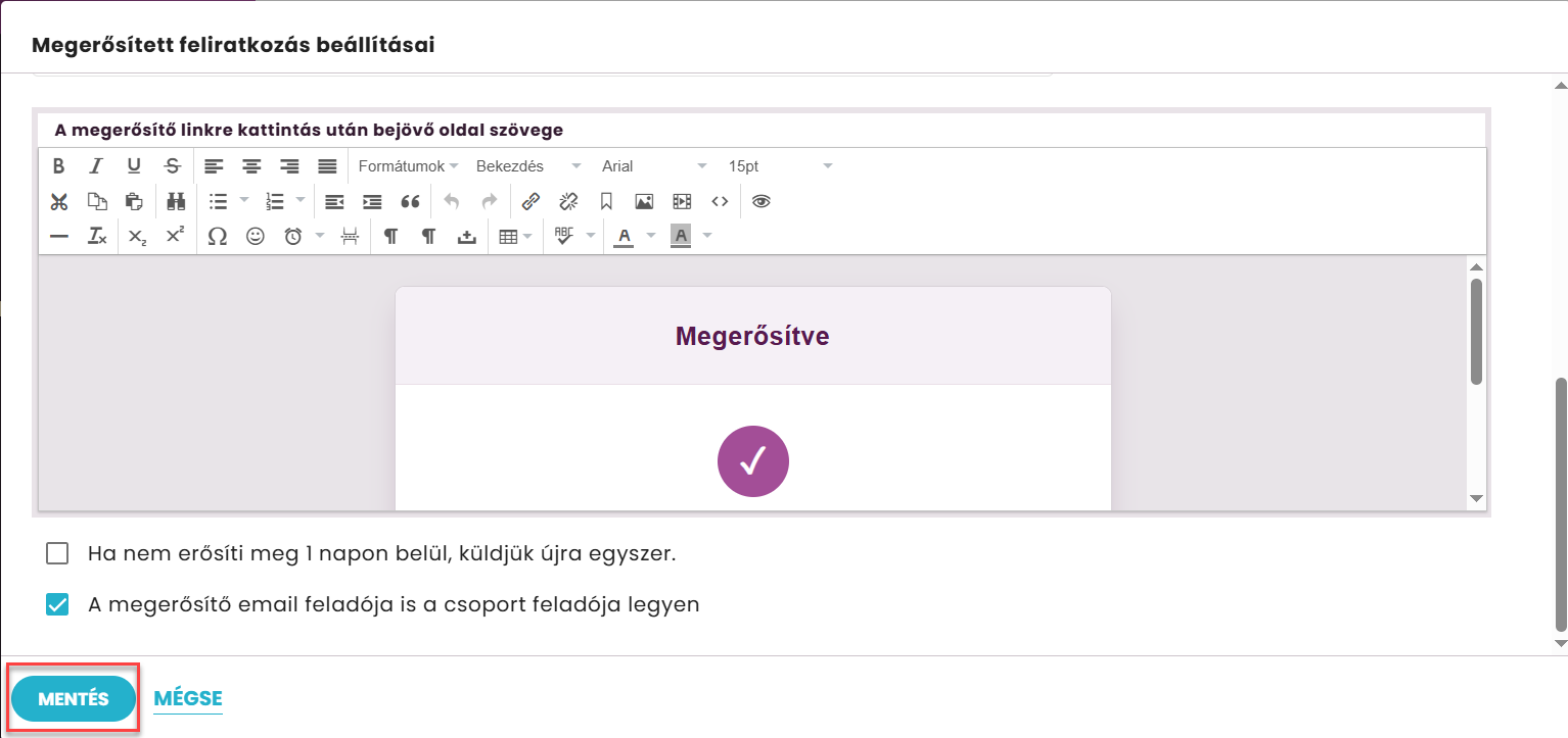 Listamester - Kézikönyv - Csoportjaim - Megerősített feliratkozás beállításai