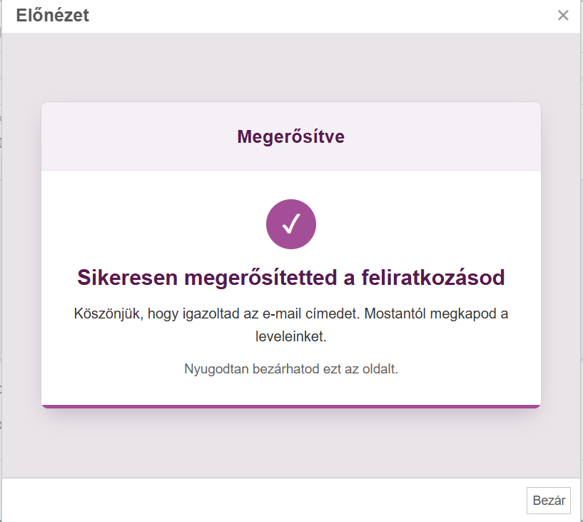 Listamester - Kézikönyv - Csoportjaim - Megerősített feliratkozás beállításai
