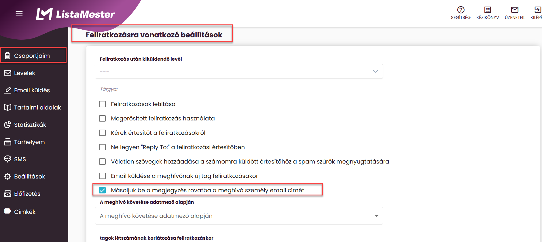 ListaMester - Útmutató - Meghívás