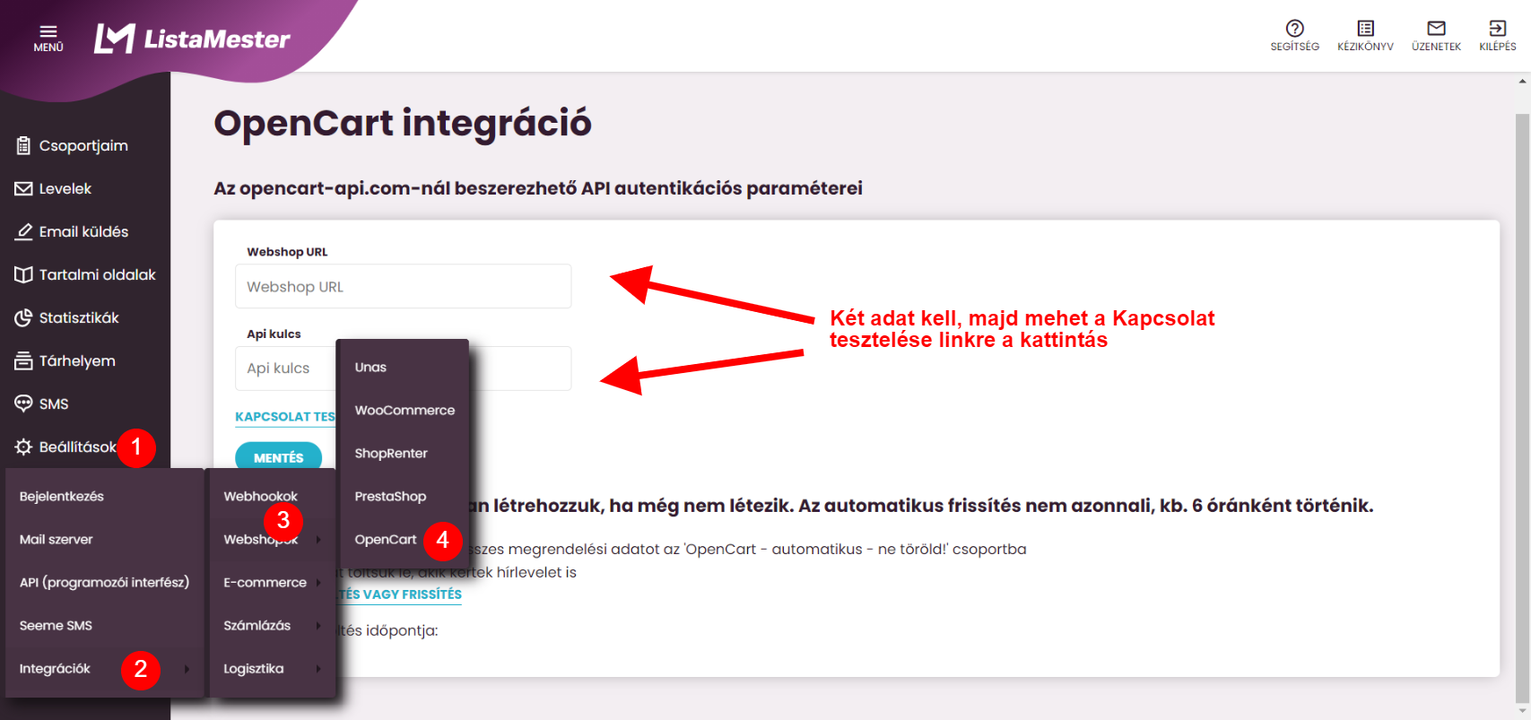 ListaMester - Útmutató - Opencart integráció