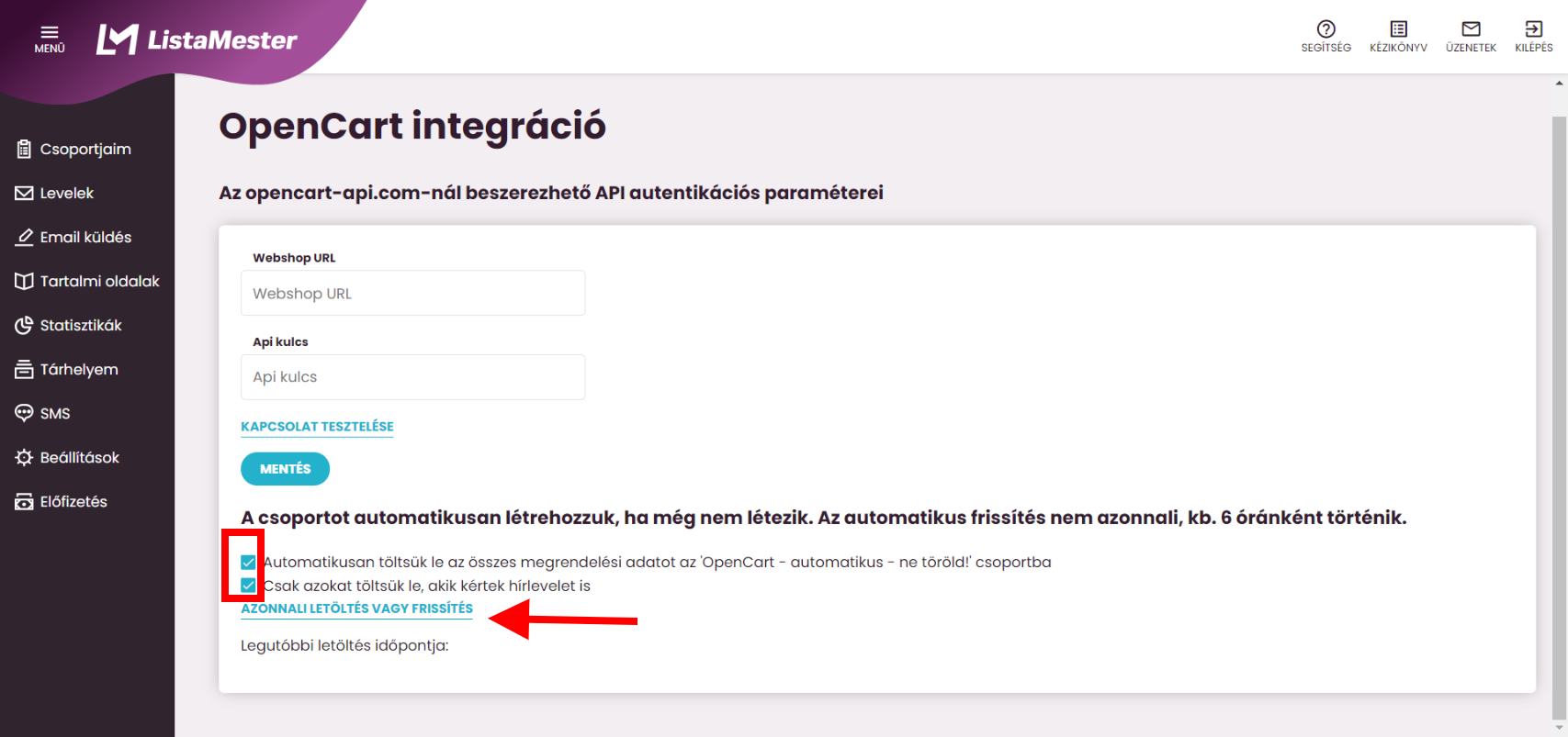 ListaMester - Útmutató - Opencart - Kapcsolat tesztelése