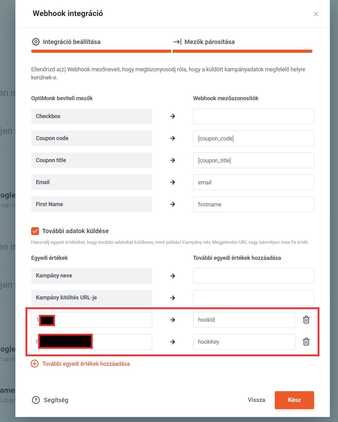 Optimonk - Listamester összekapcsolás - Webhook 3. 