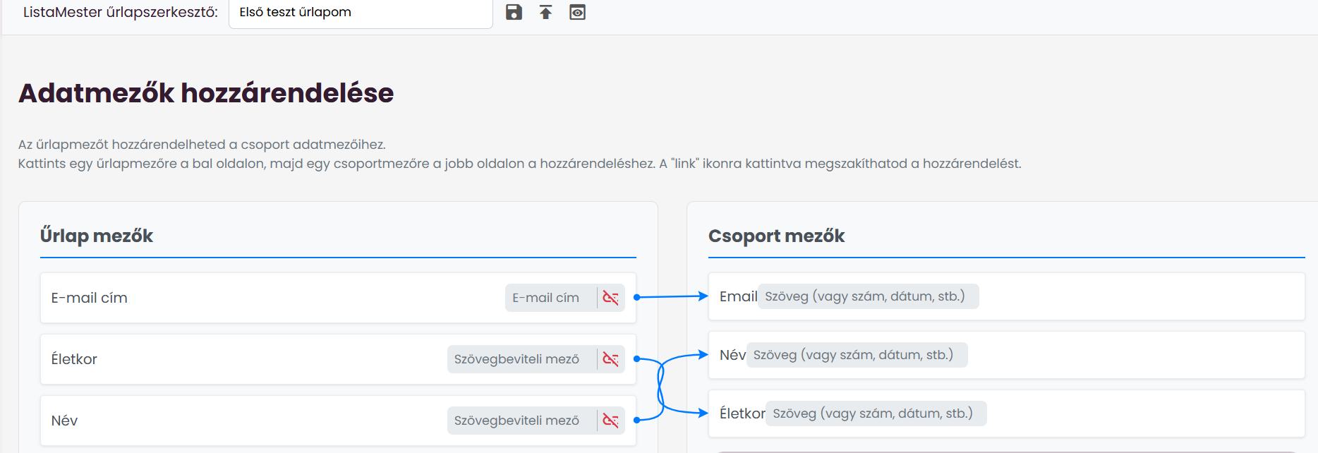 Űrlapok - Űrlapvarázsló - Űrlap beillesztése WP-be - űrlap összekötögetés