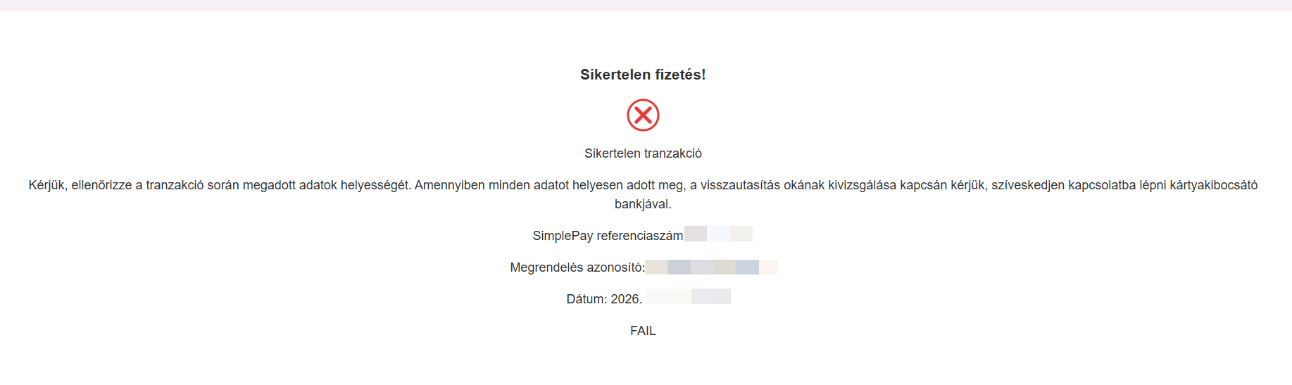 ListaMester - Útmutató - Beállítás - Bankkártyás fizetés - Sikertelen