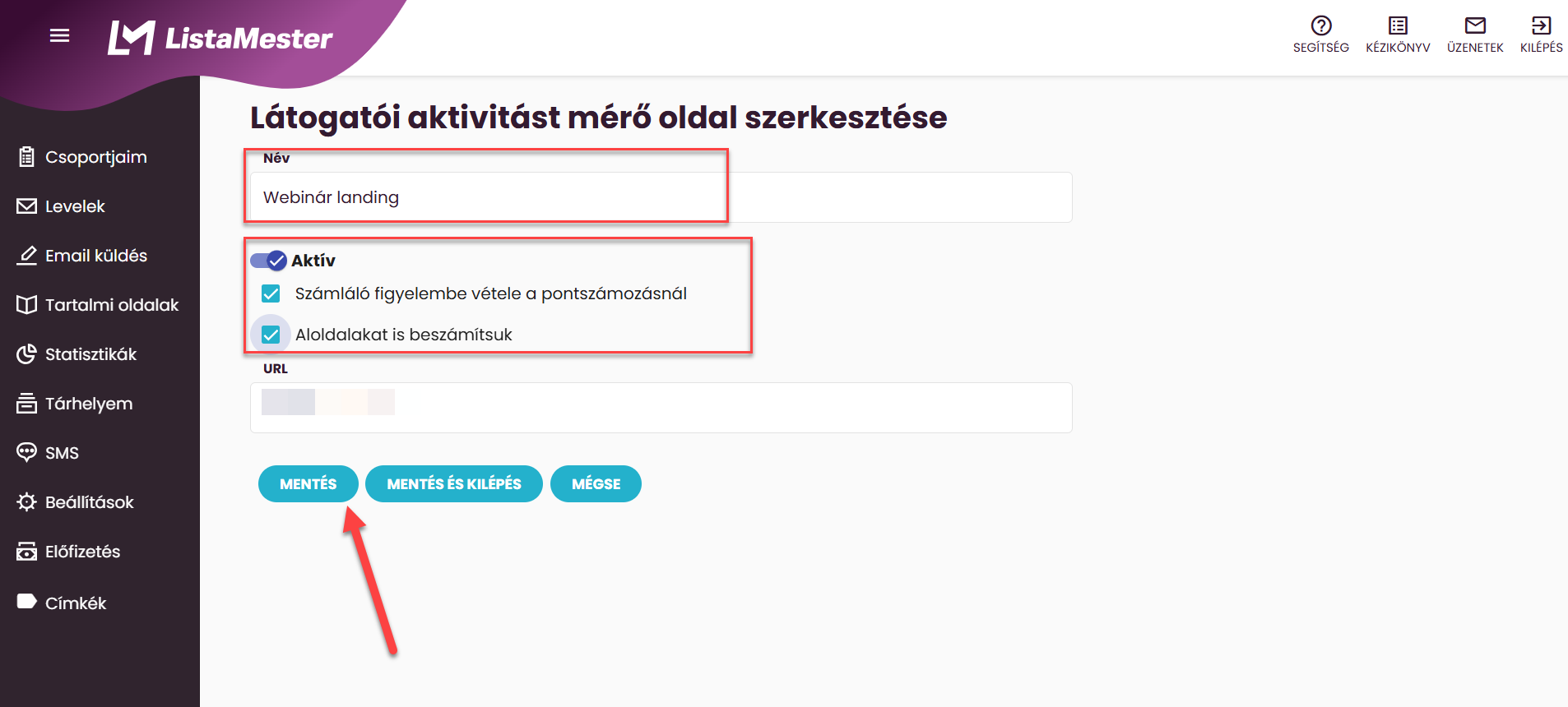 ListaMester - Útmutató – Szűrők - Oldalkövetés
