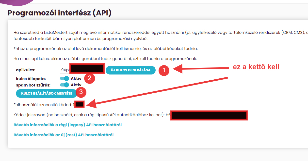 Listamester - Útmutatók - Űrlapok - Wp plugin - api kódok