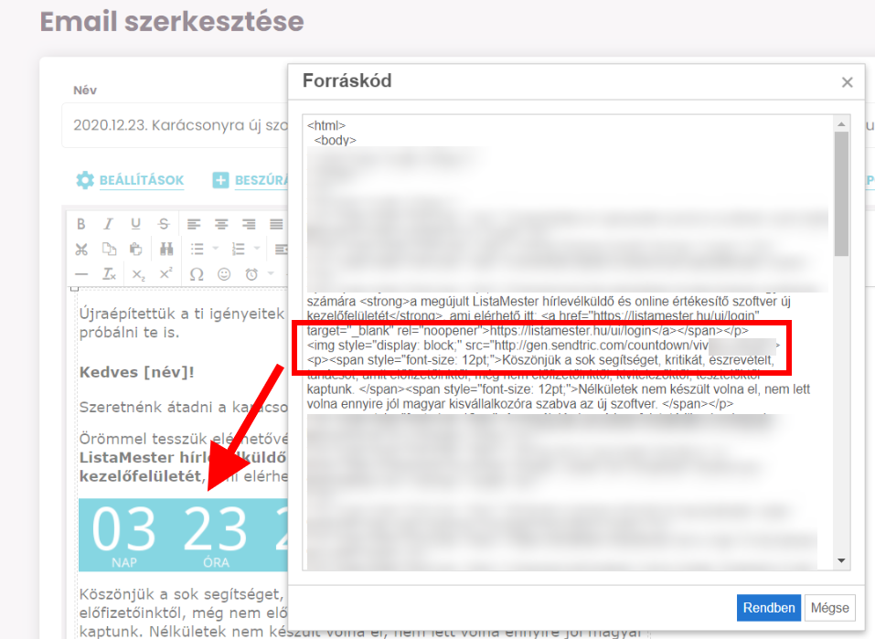 LM-Blog-BlackFriday Visszaszámláló  - Példa Sendtric levélszerkesztőbe helyezése
