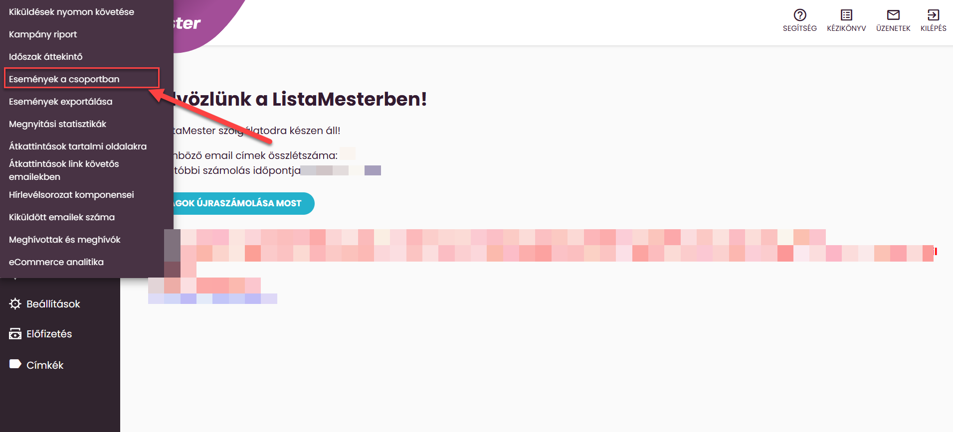 ListaMester - Útmutató - Statisztika - Események