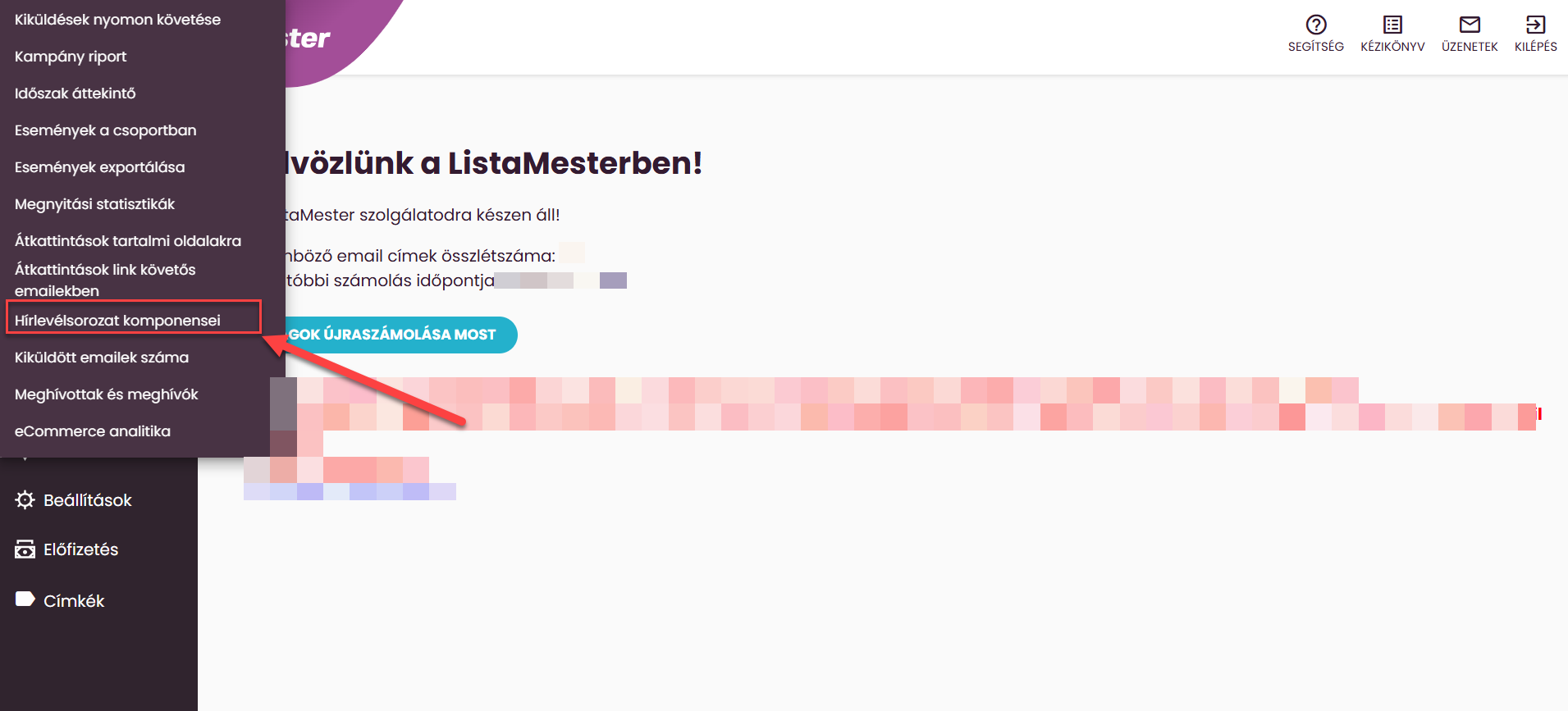 ListaMester - Útmutató - Statisztikák - Hírlevélsorozat komponensei