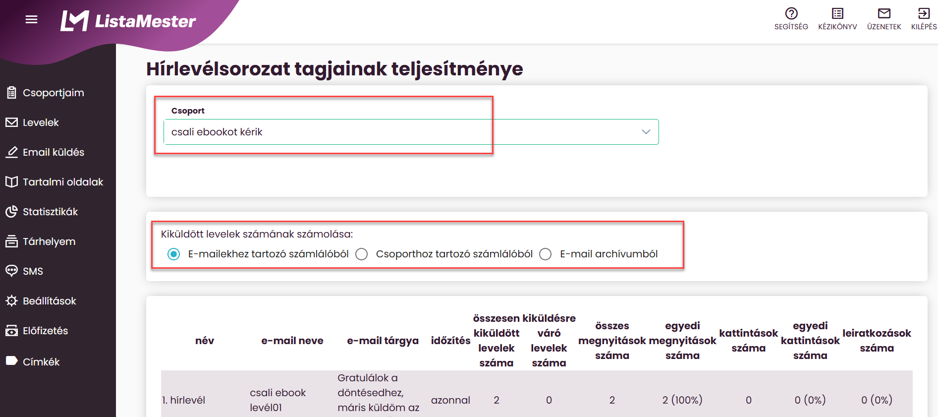 ListaMester - Útmutató - Statisztikák - Hírlevélsorozat komponensei