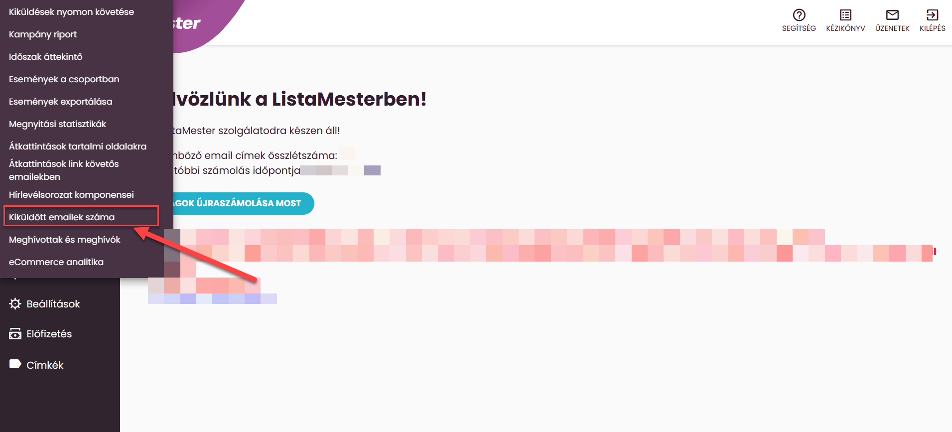 ListaMester - Útmutató - Statisztika - Kiküldött emailek száma