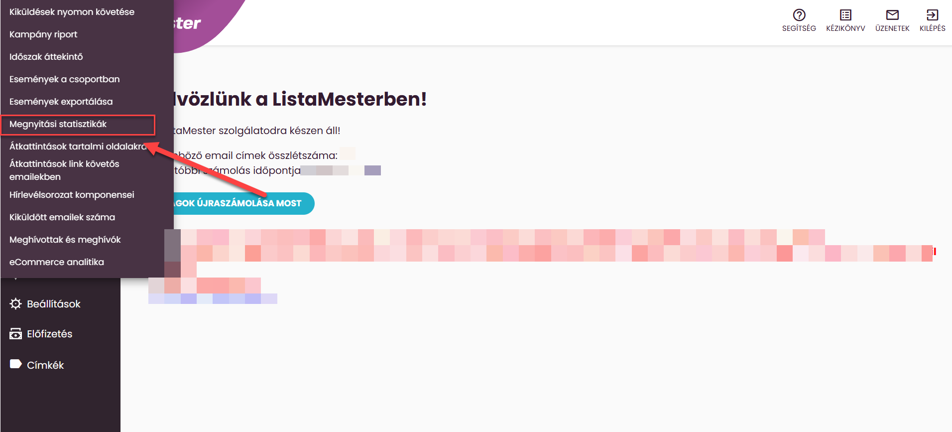 ListaMester - Útmutató - Statisztika - Megnyitási adatok