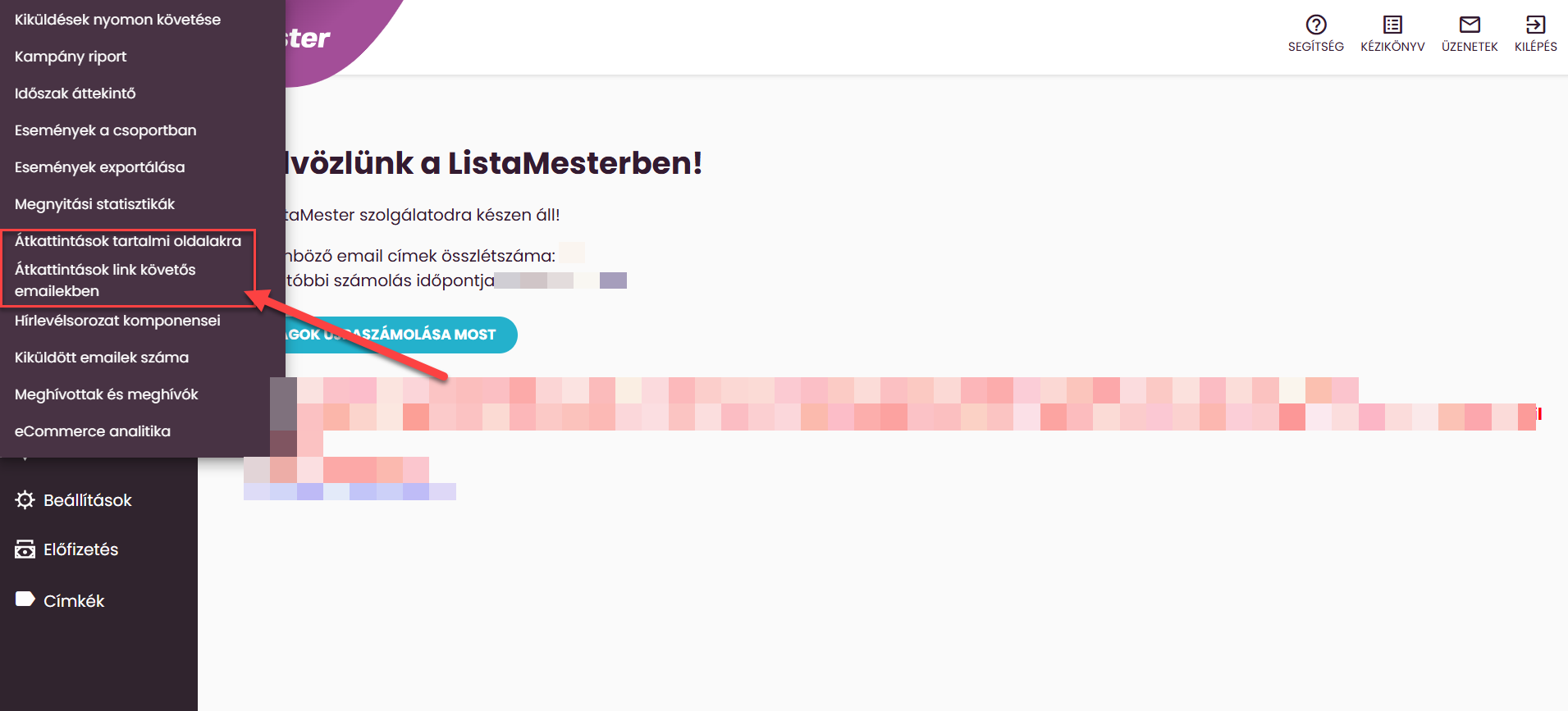 Listamester - Kézikönyv - statisztikák- átkattintási statisztikák