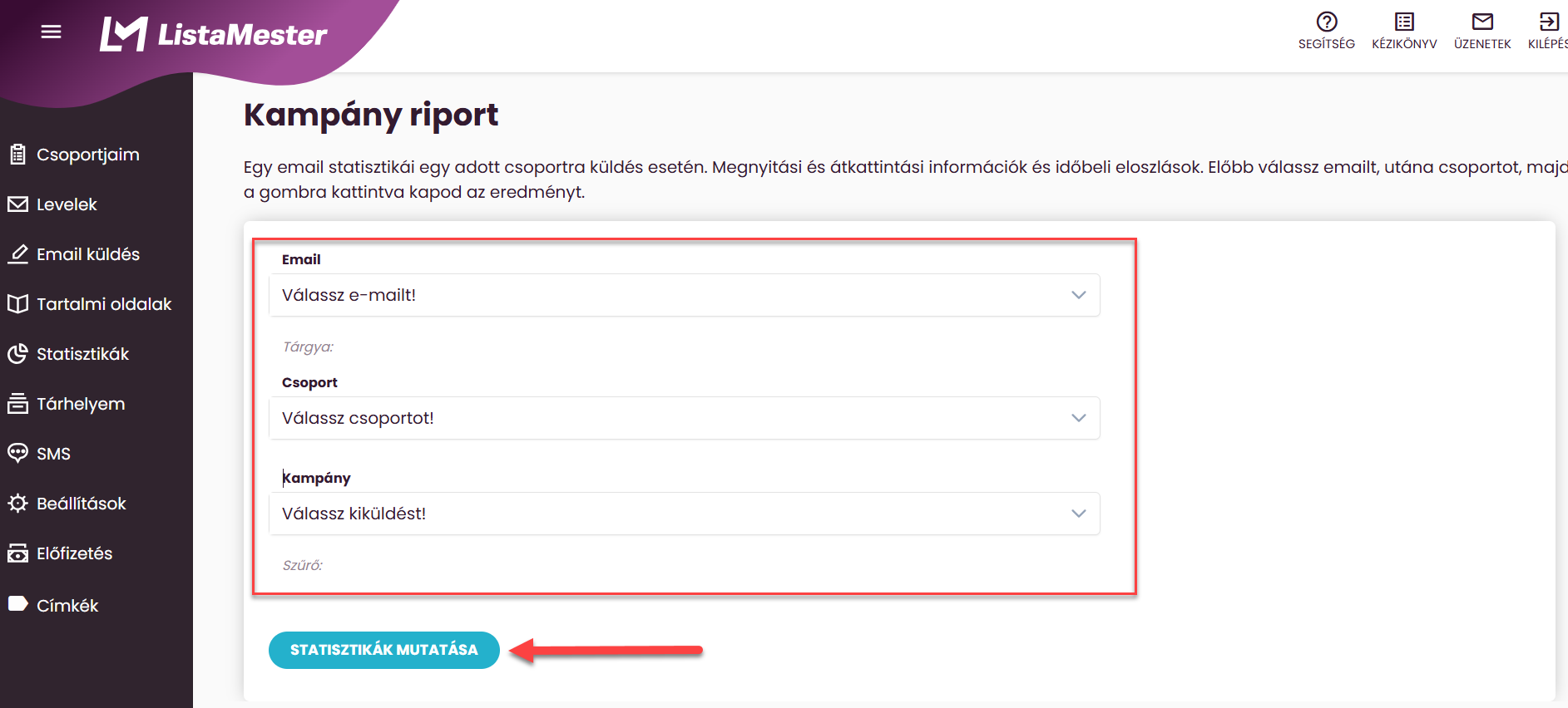 ListaMester - Útmutató - Statisztikák - Kampányriport