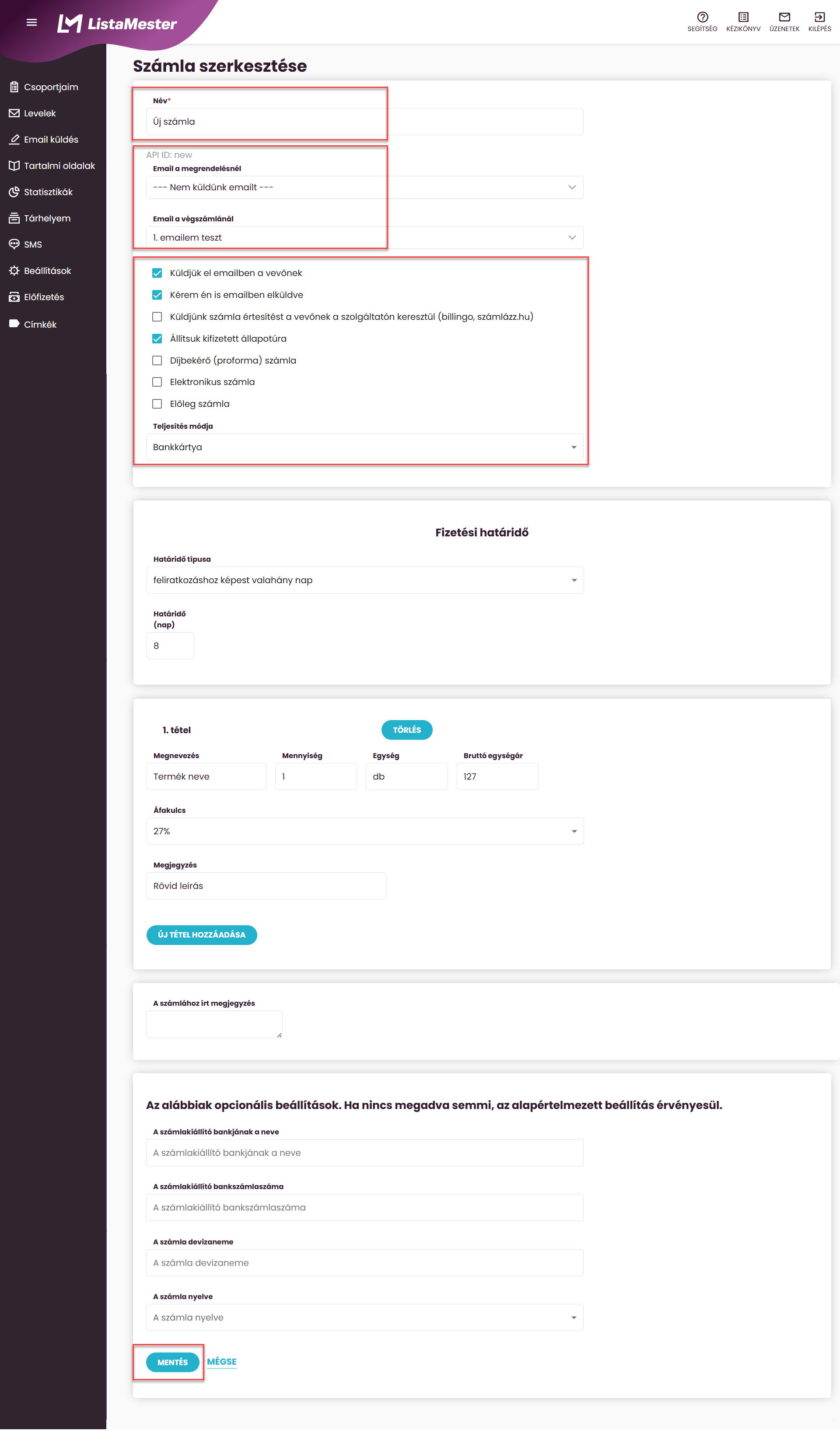 ListaMester - Útmutató - Számlakiállítás