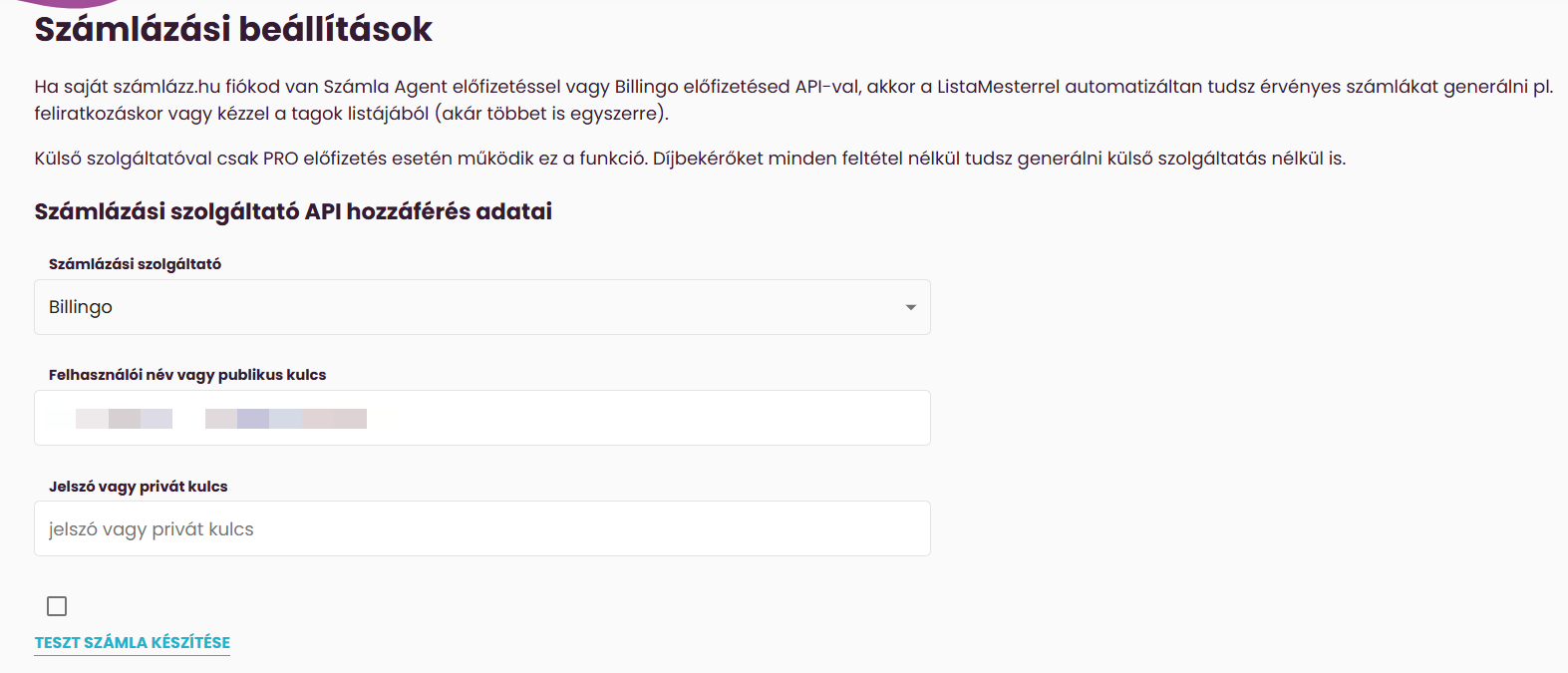 ListaMester - Útmutató - Számla küldése példa