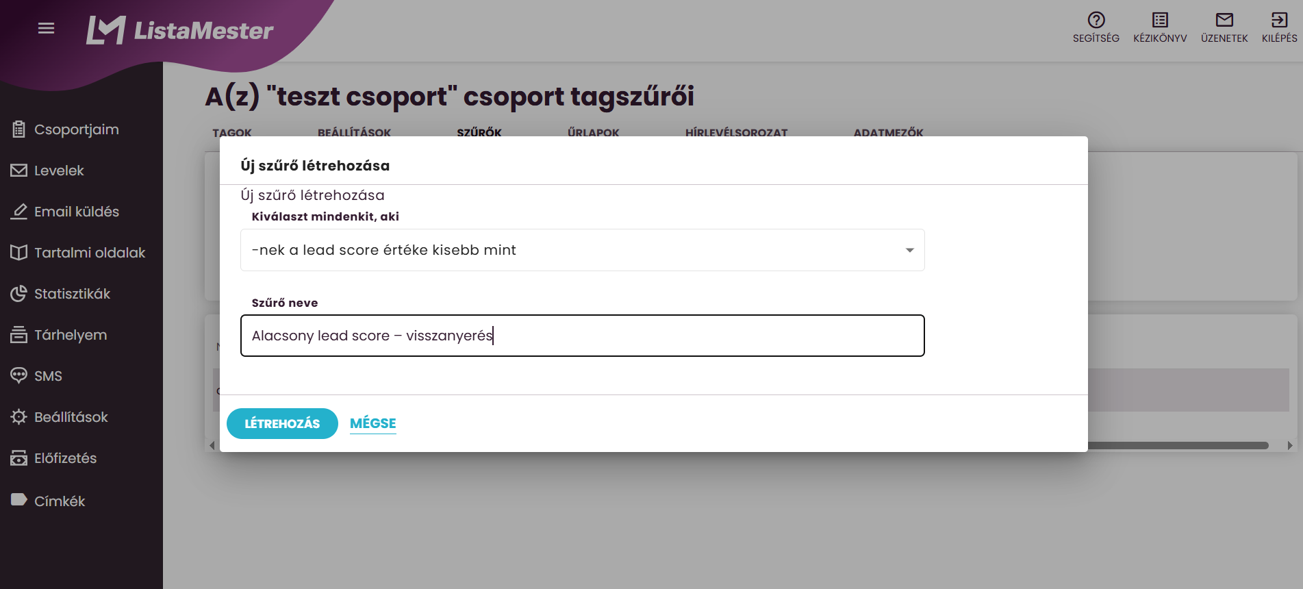 ListaMester - Útmutató - Szűrők
