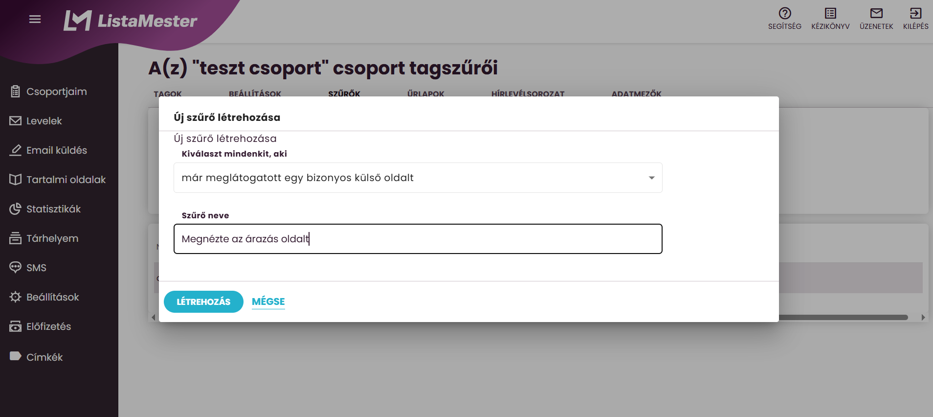 ListaMester - Útmutató – Szűrők 